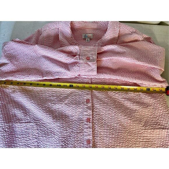 Denim & Co. Stretch Seersucker Long Sleeve Top Pink/White Stripe 2XL - Picture 6 of 6